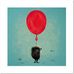 Cute little porcupine holding a red balloon - good idea? Posters and Art